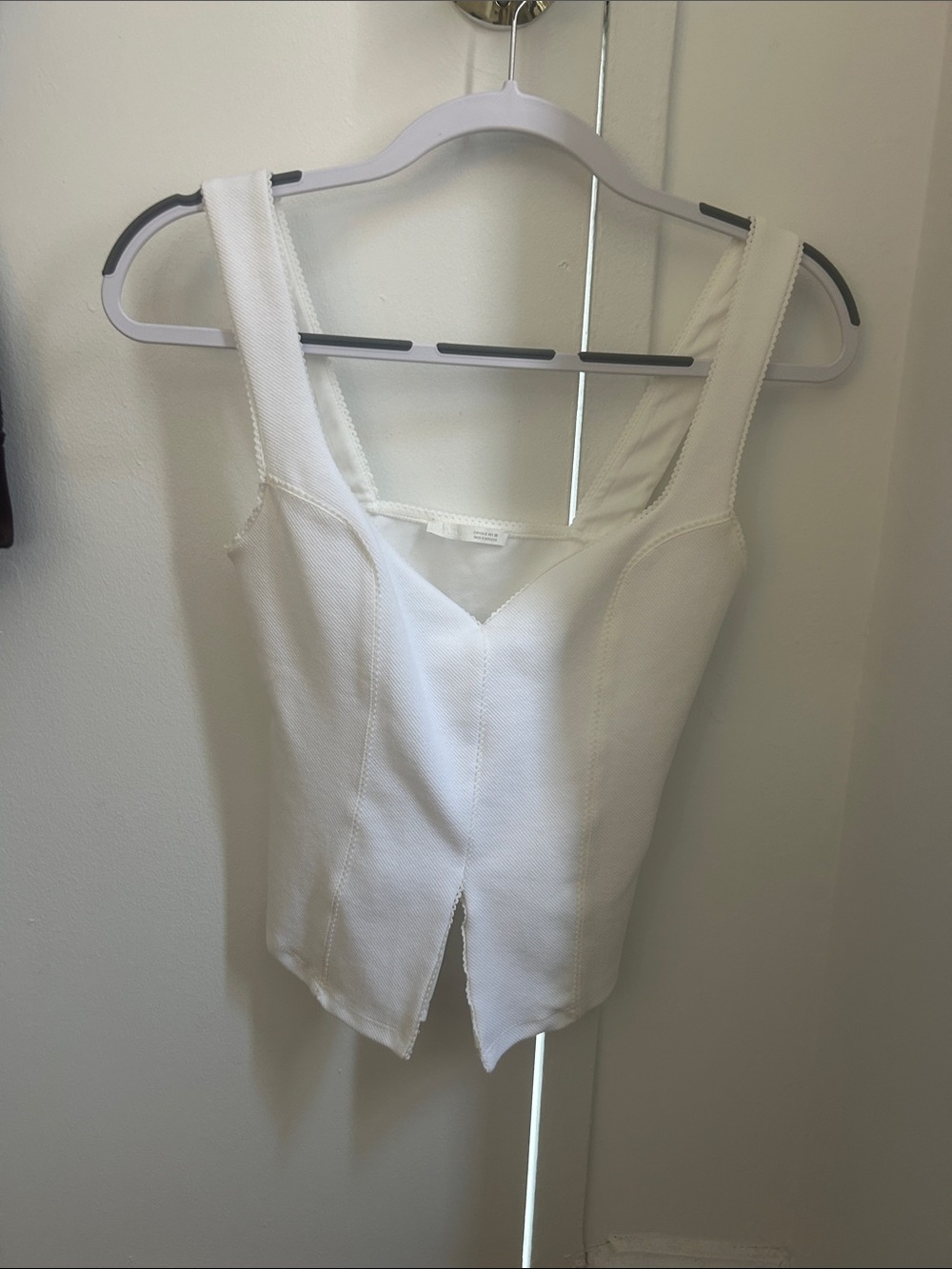 Zara White Square-Neck Camisole with Front Notch